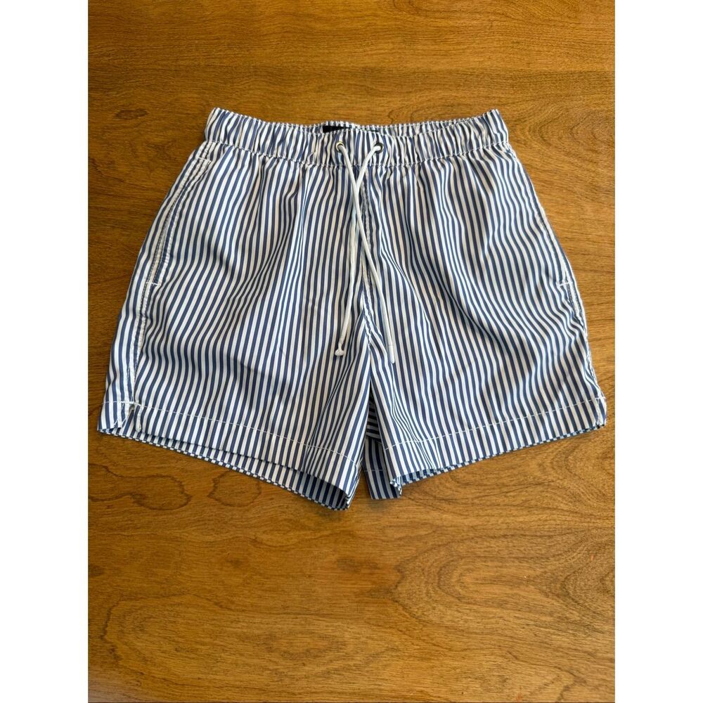 Abercrombie & Fitch Mens Stripe Stretch Drawstring Athletic Shorts Blue White XS